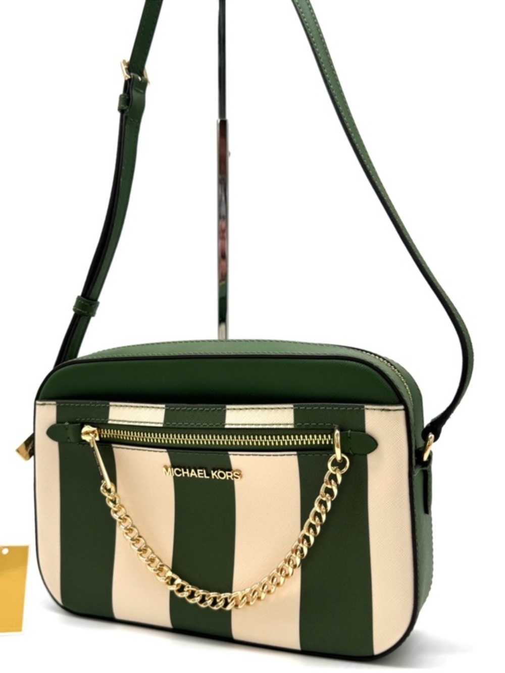 Michael Kors Large EW Zip Chain Xbody Crossbody Bag Fern Green Multi